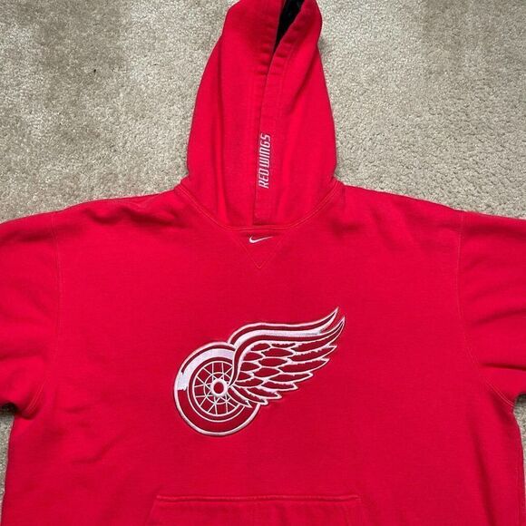 Nike Detroit Red Wings Center Check Swoosh Hoodie Men’s Size Large Red - Picture 2 of 8
